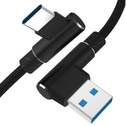 LED21 Rohový USB kabel A/M - USB C/M 2m černý, Quick charge 3.0 2.4A, černý